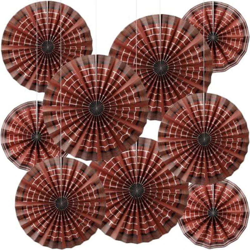 Outus 9 Pcs Western Party Hanging Paper Fans Birthday,Christmas Red Brick