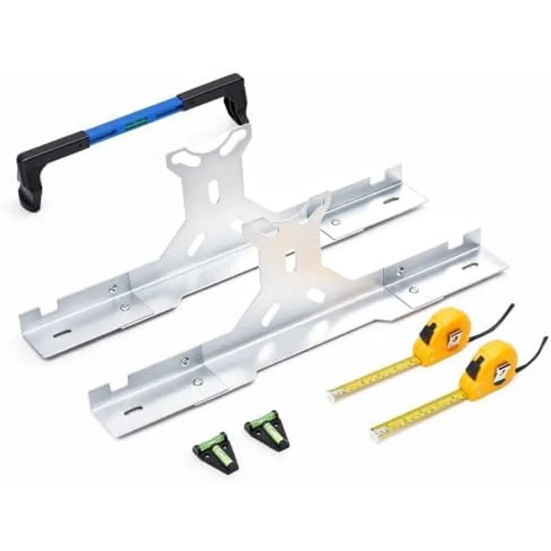 Outus Wheel Alignment Tool Kit with Steering Wheel Level Alignment Set Professional Heavy Duty Stainless Steel Toe Plates with Dual Tape Measure Spring Loaded Centering Bar Alignments Tool Set for Car