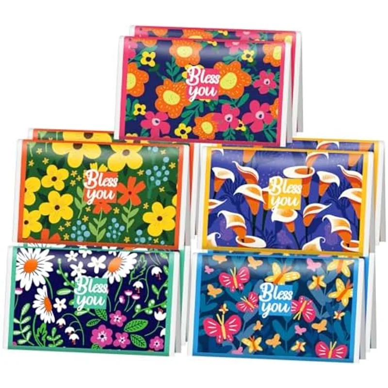 Outus 10 Pack Wildflower Bless You Travel Pocket Tissues Bulk, Slim Pack