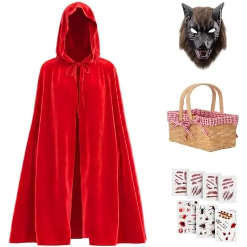 Outus 10 Pcs Wolf Halloween Costume Set Red Velvet Hooded Outfit