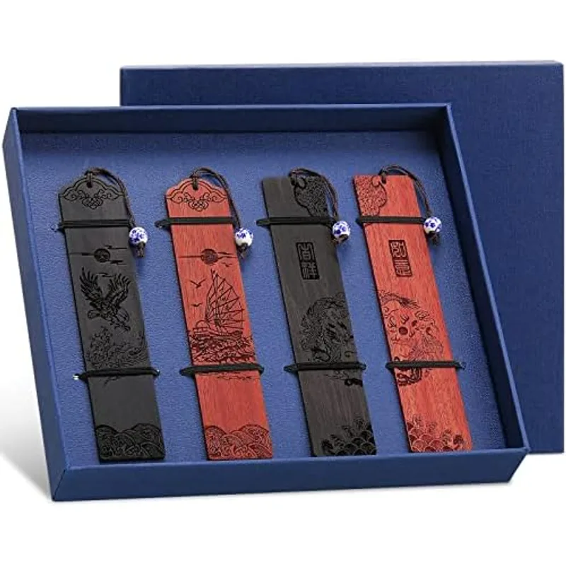 Outus 4 Pcs Wooden Bookmarks with Tassels for Book Lovers,Elegant Style
