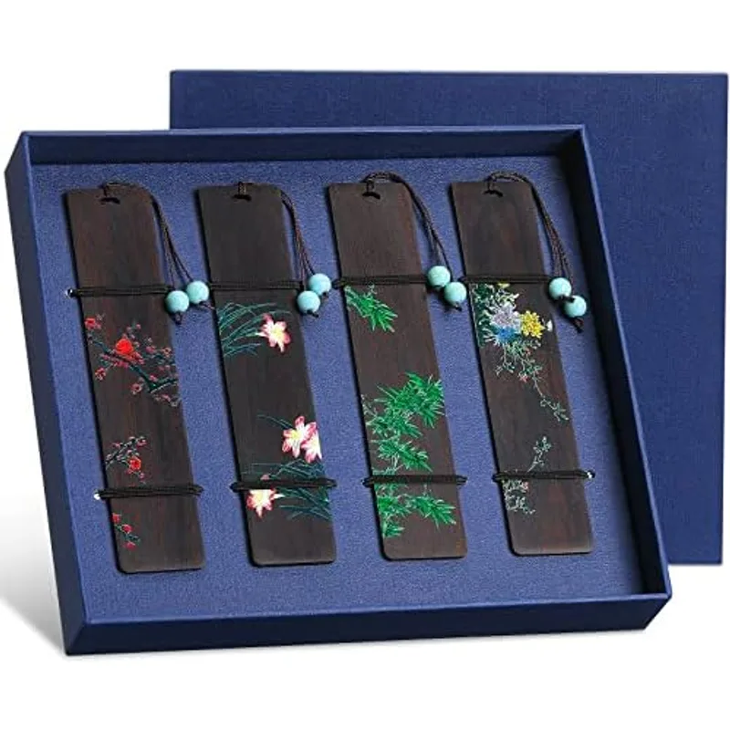 Outus 4 Pcs Wooden Bookmarks with Tassels for Book Lovers,Fresh Style