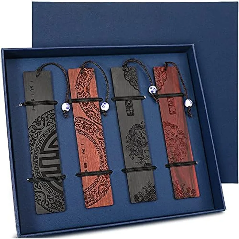 Outus 4 Pcs Wooden Bookmarks with Tassels for Book Lovers,Traditional Style
