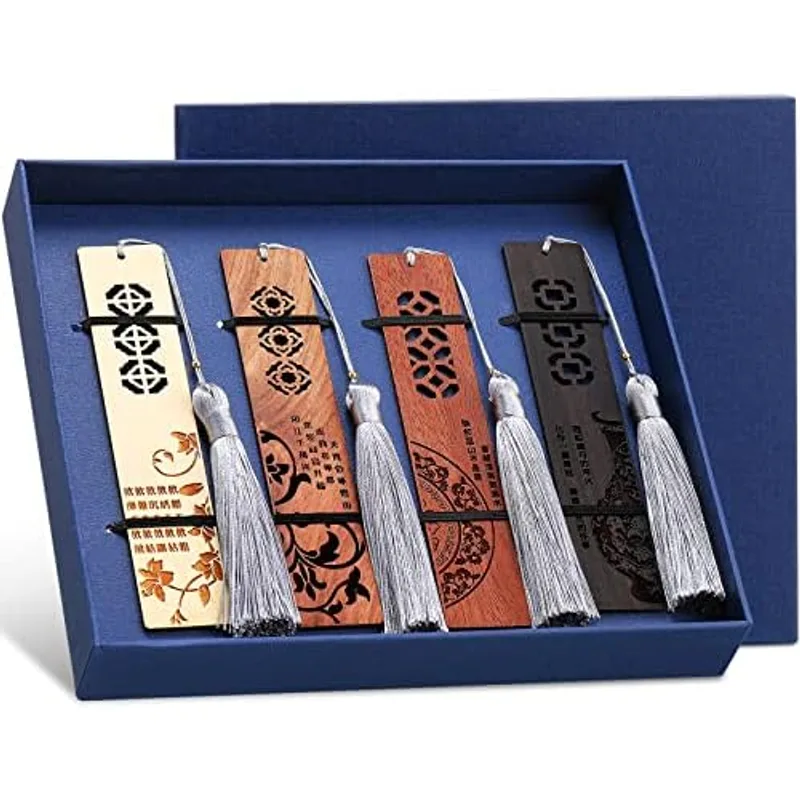 Outus 4 Pcs Wooden Bookmarks with Tassels for Book Lovers,Vibrant Style
