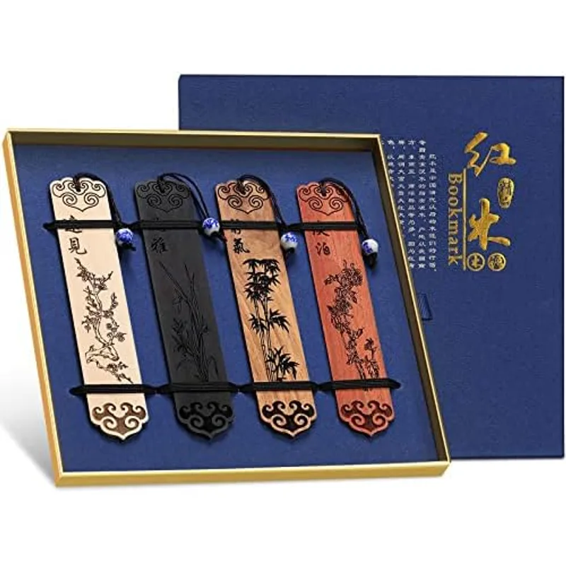 Outus 4 Pcs Wooden Bookmarks with Tassels for Book Lovers,Vintage Style