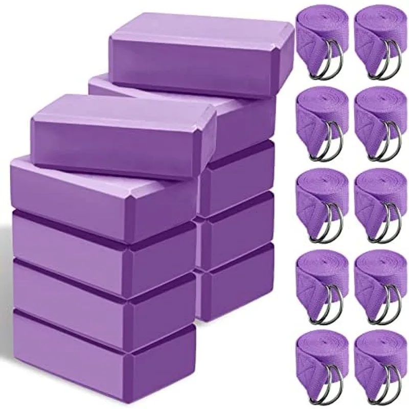 10 Set Yoga Blocks and Straps, EVA Foam Blocks for Yoga Class, Purple